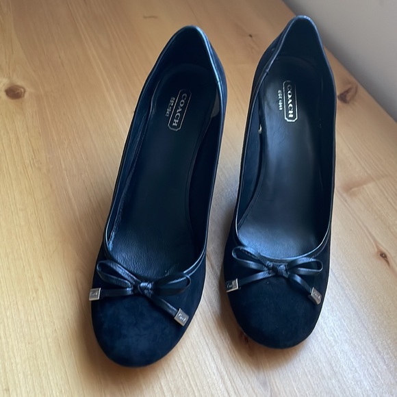 Coach Black Suede Wedge Shoes. - Picture 2 of 16